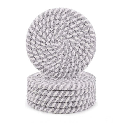 Cotton Rope Drink Coasters 6 Pcs Set (Grey-White)