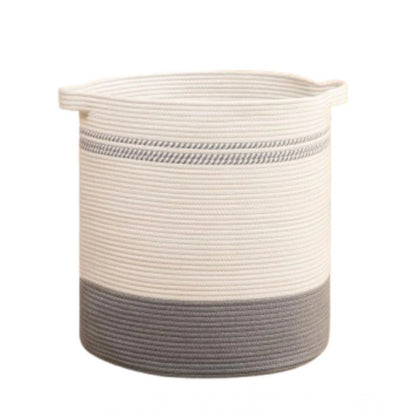Cotton Pack Of_1 12x14 Inch Storage Basket For Clothes (Grey-White)
