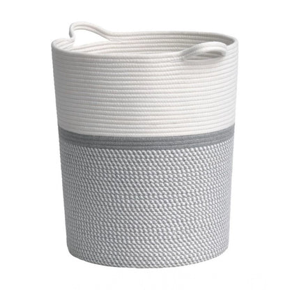 Cotton Pack Of_1 12x14 Inch Storage Basket For Clothes (Grey-White)