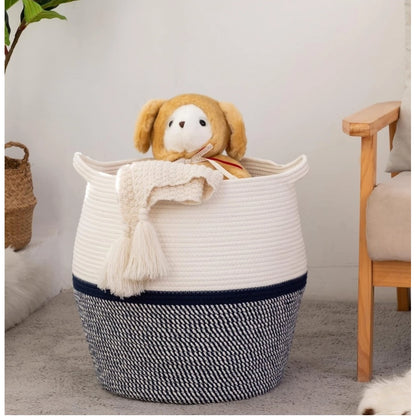 Cotton Matka 14x12 Inch Storage Basket For Clothes With Out Lid (Gray-White)
