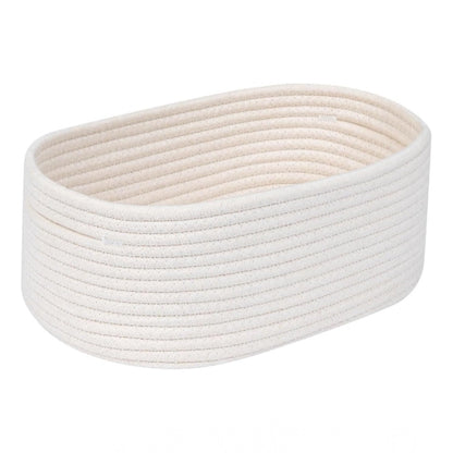 Cotton Oval 10x7x5 Inch Bedside Organizer With Out Lid (White)