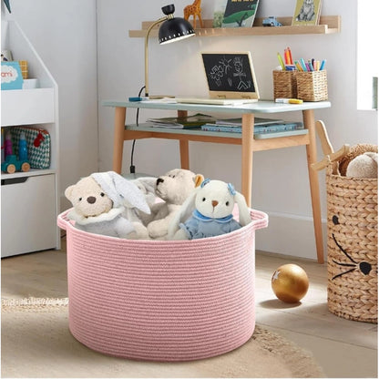 Cotton Pack Of_1 14x12 Inch Storage Basket For Clothes With Out Lid (Pink)