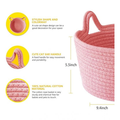 Cotton Pack Of_1 Plain Cat Basket 9x5 Inch (Pink)