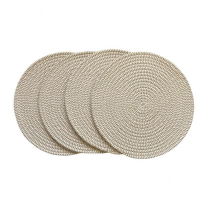 Cotton Dining Table Round Placemat Mats Set of 4 (Beige-White)