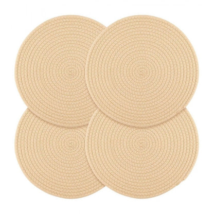 Cotton Dining Table Round Placemat Mats Set of 4 (Cream)