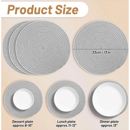 Cotton Dining Table Round Placemat Mats Set of 4 (Grey)