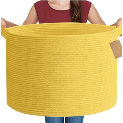 Cotton Pack Of_1 14x12 Inch Storage Basket For Clothes With Out Lid (Yellow)