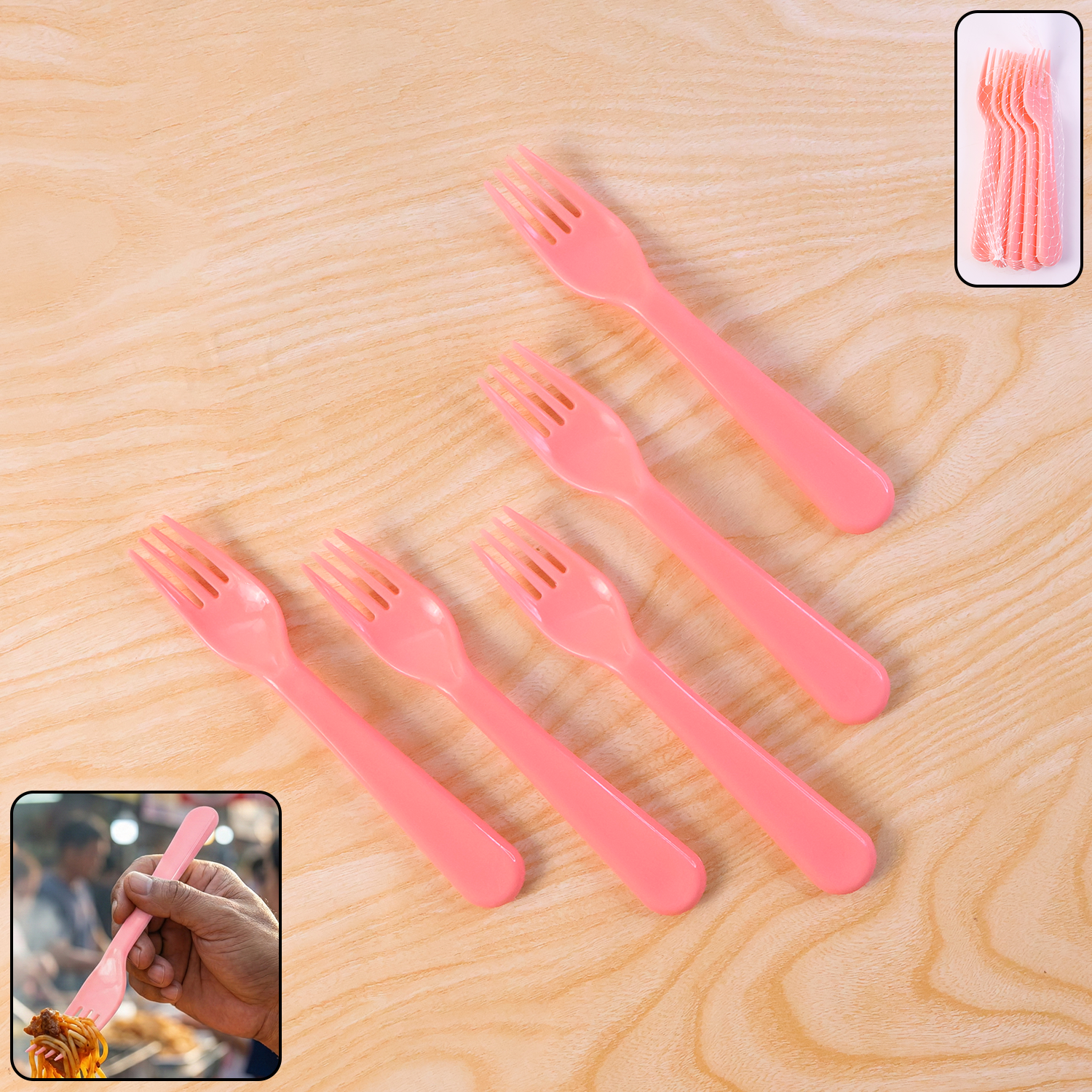 Pink plastic fork spoon set for kids.