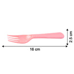 Dimensions of the pink plastic fork spoon, showing its compact size.