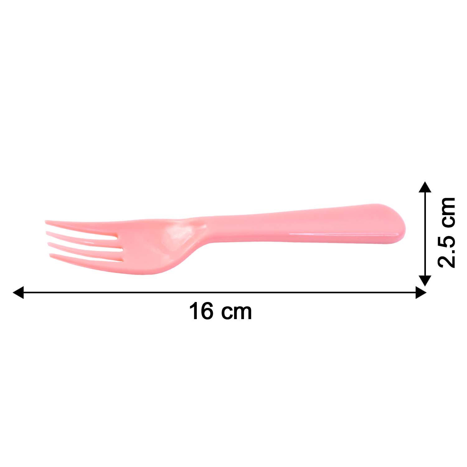 Dimensions of the pink plastic fork spoon, showing its compact size.