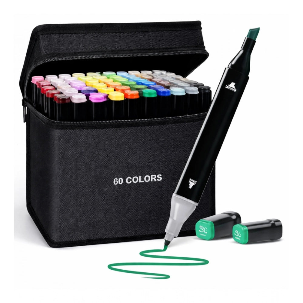 Generic Plastic 60Pcs Colors Art Markers Sketch Pen Dual Tip Artist Art Marker (Multicolor )