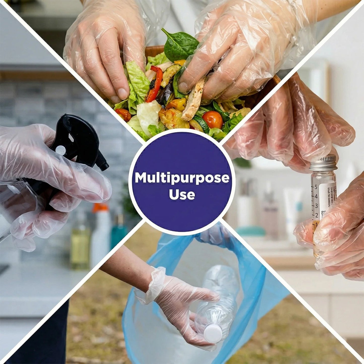 Hand wearing transparent disposable glove for sanitation and food handling