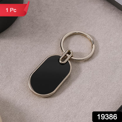 Elegant Black  Silver Oval Metal Keychain (1 Pc)