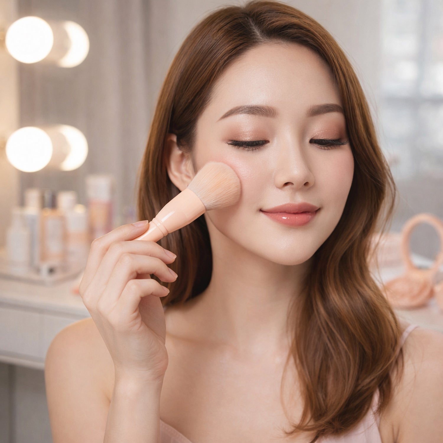 5 In 1 Makeup Brush Set With Mirror Box  Compact Cosmetic Kit