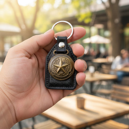 Premium Leather Finish Metal Star Emblem Keychain (1 Pc)