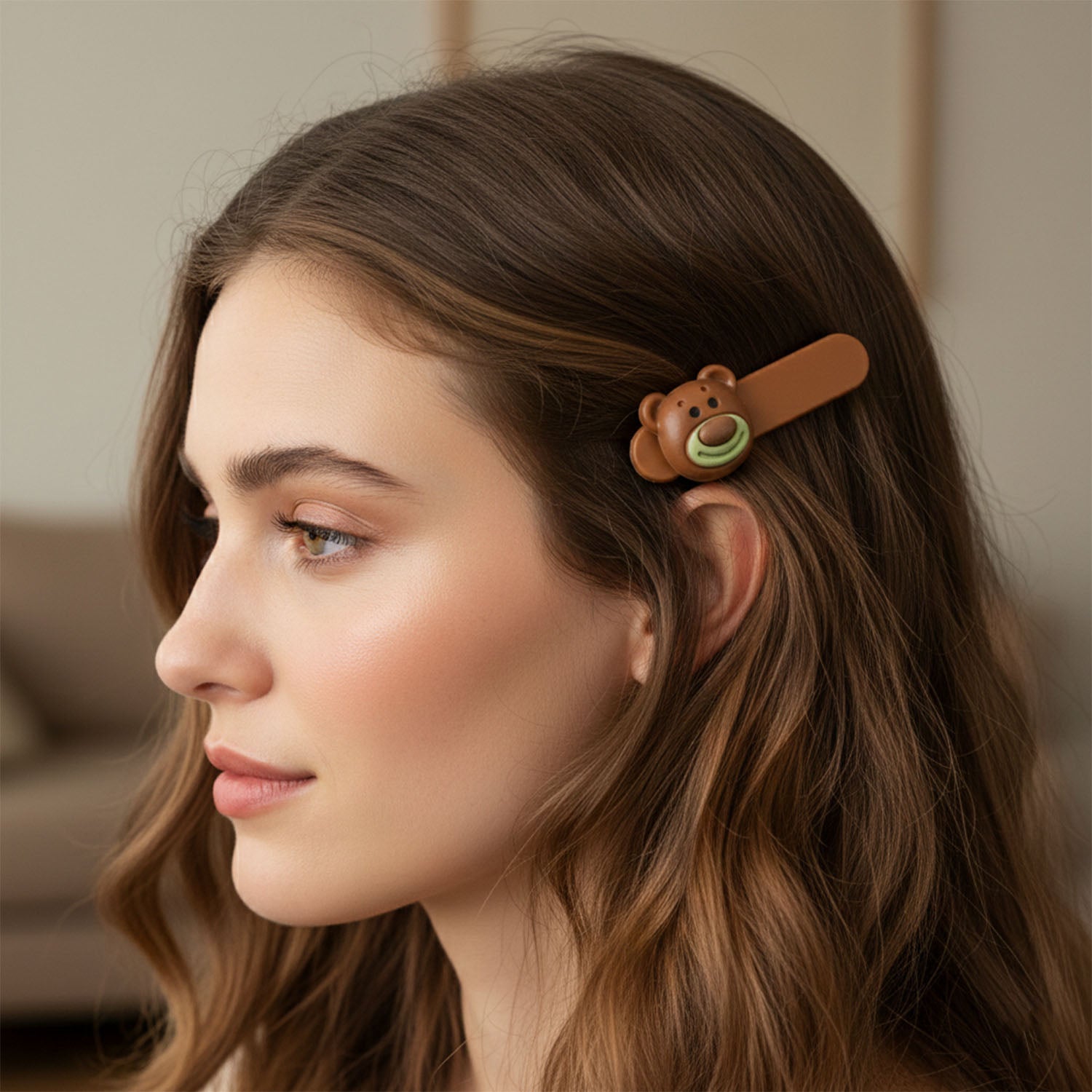 Cute Bear Face Decorative Hair Clips Set (4 Pc)