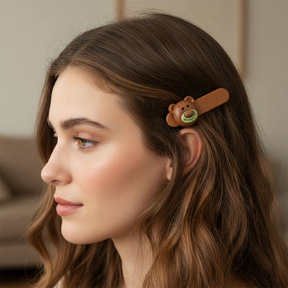 Cute Bear Face Decorative Hair Clips Set (4 Pc)