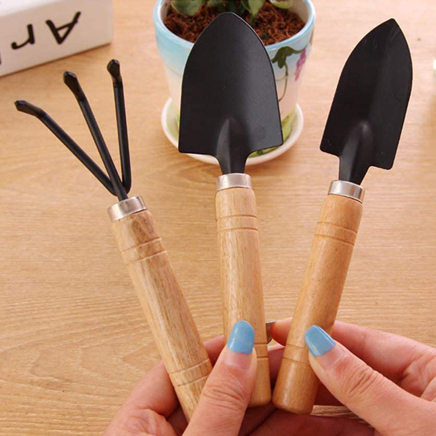 Garden Tool Kit Durable Hand Tools Set With Wooden Handle (3 Pc)