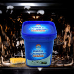 Packaging of the  Oven Cleaner Powder, highlighting its key features and brand logo.