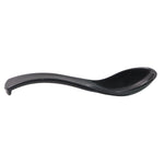 Black plastic soup spoon isolated on white background showing deep bowl