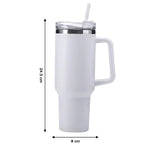 Modern white insulated travel tumbler with handle and straw lid