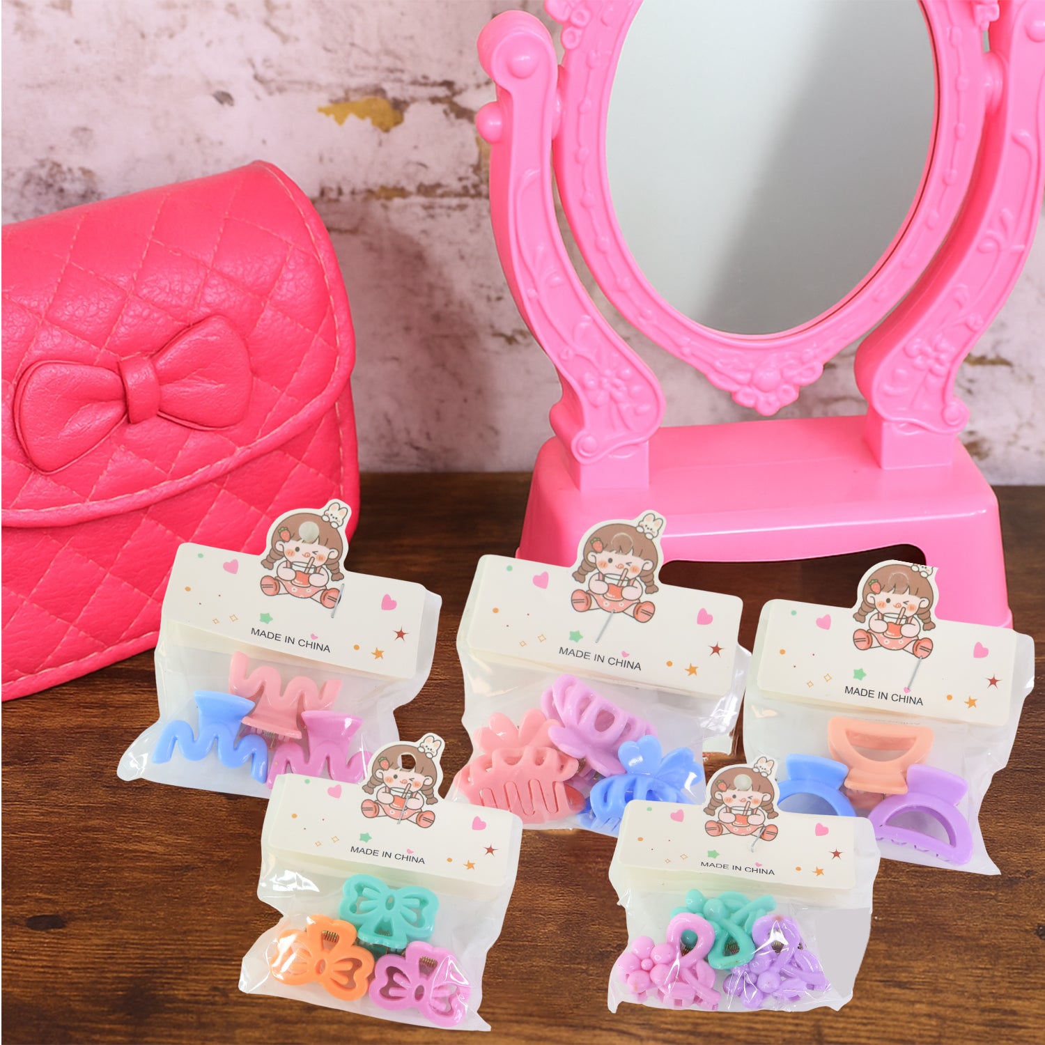 Plastic Small Hair Clips For Girls Kids Hair Accessories (3 Pcs Set  Mix Color  Design)