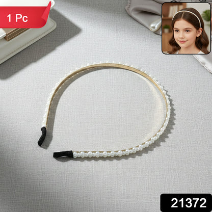 Elegant Pearl Beaded Slim Golden Metal Hair Band (1 Pc)