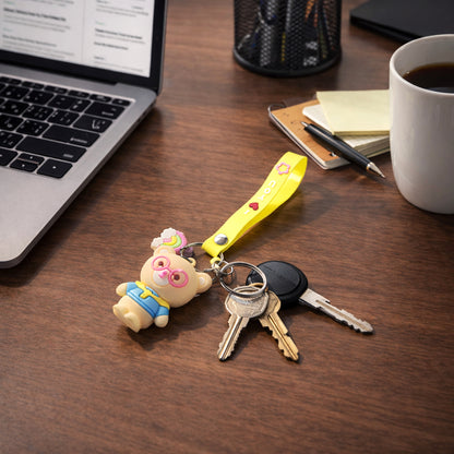 Cute Cartoon Teddy Bear Keychain With Yellow I Love You Strap (1 Pc)