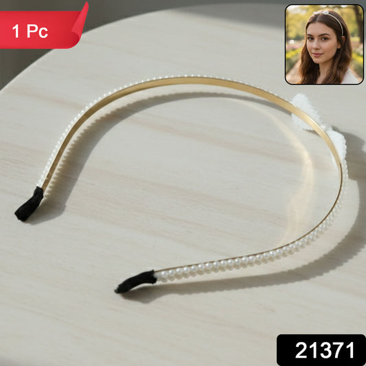 Elegant Pearl Beaded Slim Metal Hair Band (1 Pc)