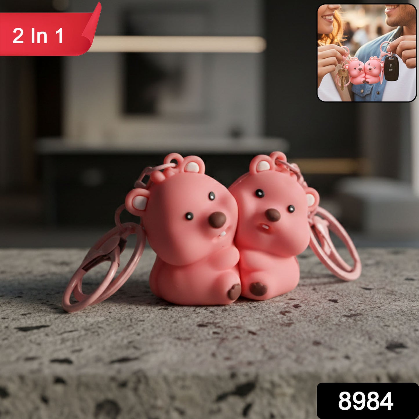 Cute Couple Bear Shape 2-in-1 Keychain Set (2 Pieces Set)