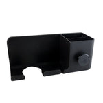 Wall mounted hair dryer stand with organizer shelf in dressing area