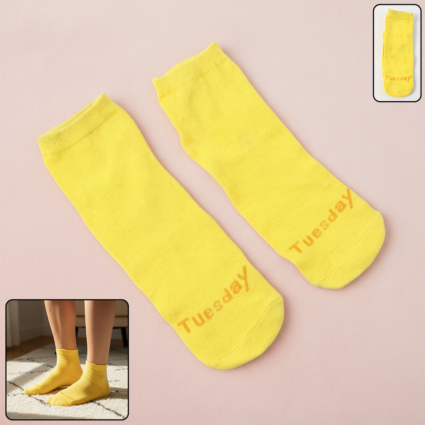 Tuesday Theme Yellow Casual Socks (1 Pair)