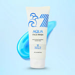 Side angle of Aqua Face Wash tube emphasizing product design