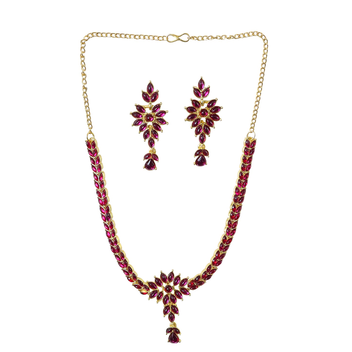 Traditional Floral Motif Necklace & Earring Jewelry Set – 2 Piece Set