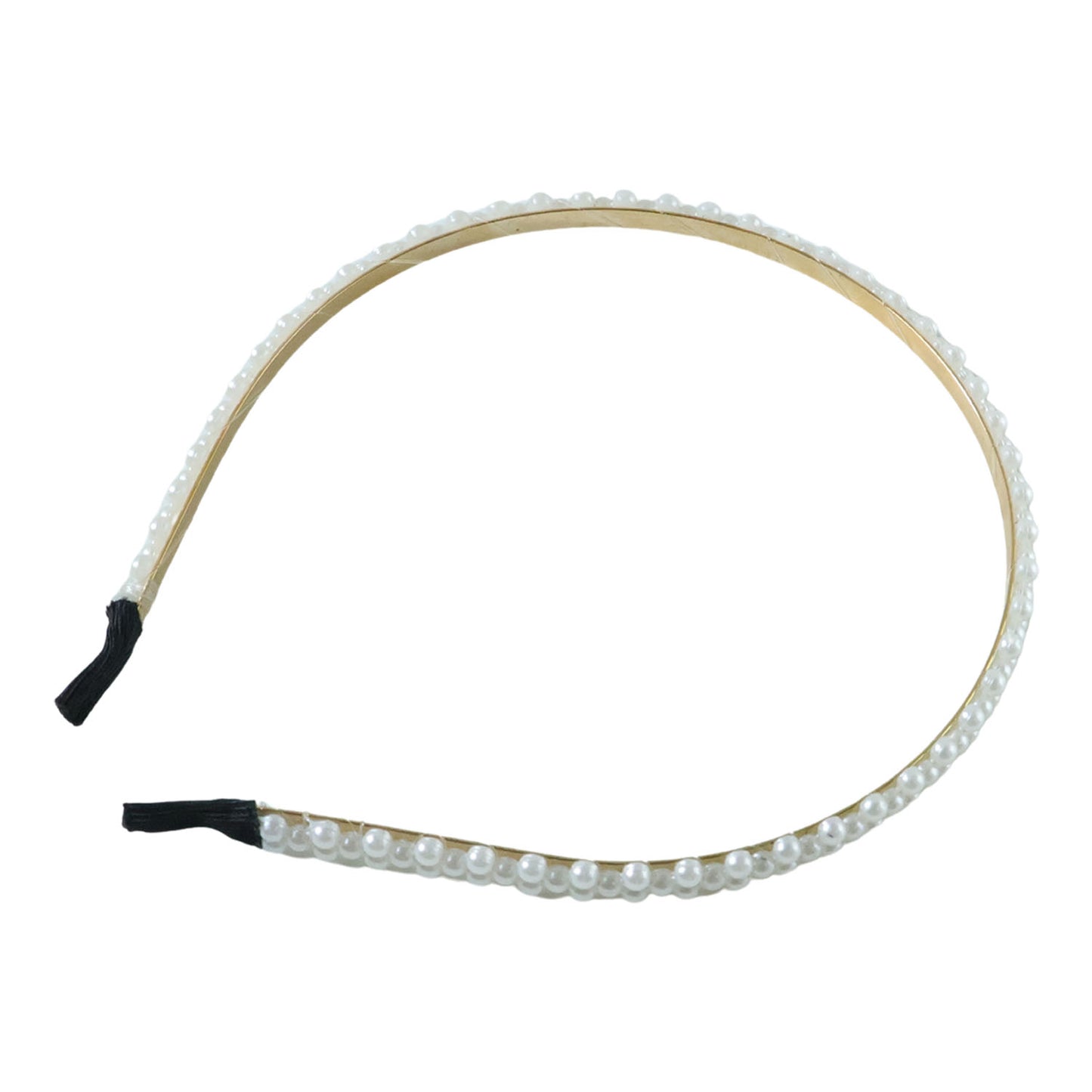 Elegant Pearl Beaded Slim Golden Metal Hair Band (1 Pc)