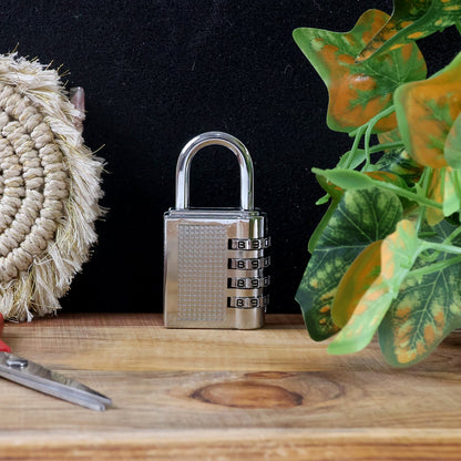 Compact metal padlock with 4-digit combination for easy security