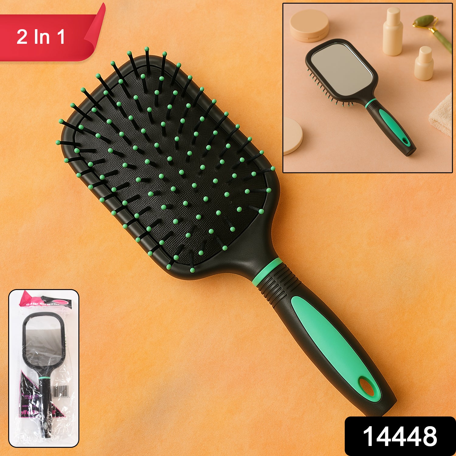 2-in-1 Hair Comb Brush With Mirror