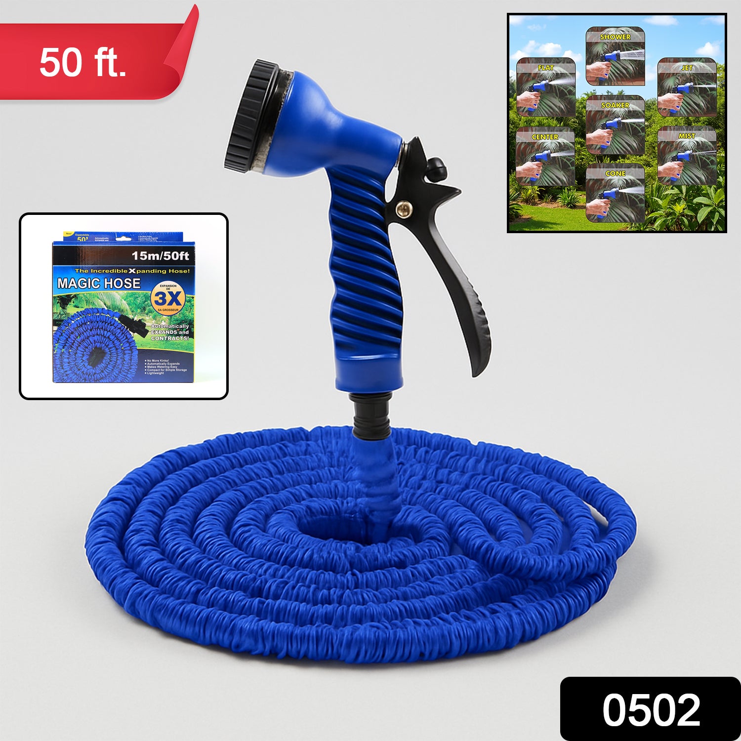 502 -50 Ft Expandable Hose Pipe Nozzle For Garden Wash Car Bike With Spray Gun