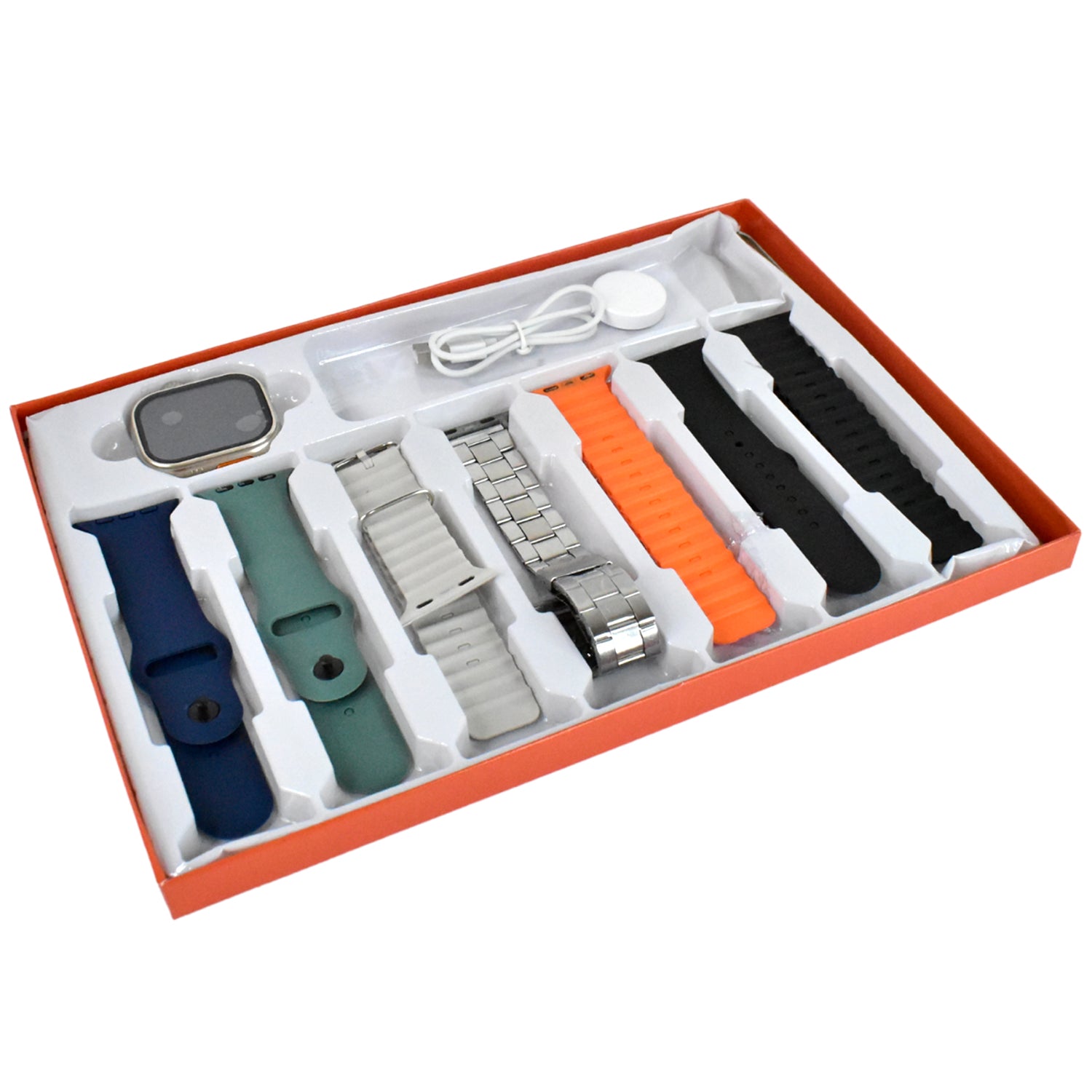 7 In 1 Ultra Smart Watch Combo With Seven Classic Straps  Transparent Screen Guard (1 Set  Mix Color)