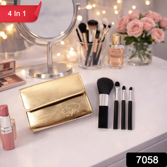 4 In 1 Professional Makeup Brush Set With Premium Storage Pouch (1 Pc)