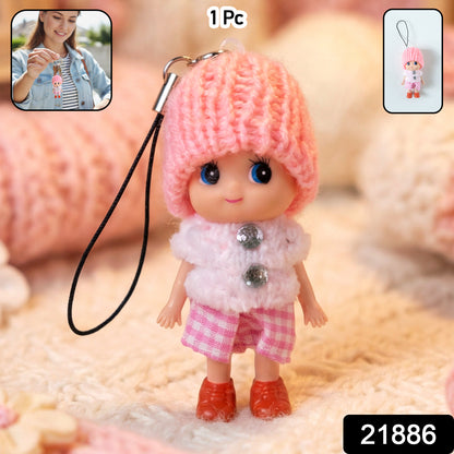 Cute Mini Doll Keychain Soft Knitted Cap Girl Charm Keyring (1 Pc  Mix Color)