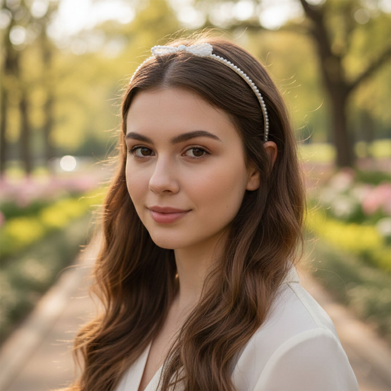 Elegant Pearl Beaded Slim Metal Hair Band (1 Pc)