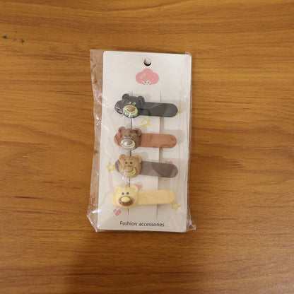 Cute Bear Face Decorative Hair Clips Set (4 Pc)