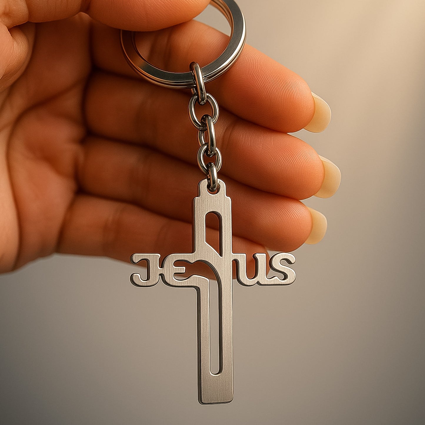 Elegant Metal Cross Keychain With Gujarati Jesus Script  Religious Faith Key Ring