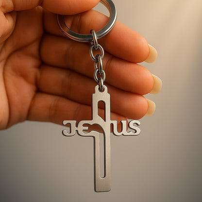 Elegant Metal Cross Keychain With Gujarati Jesus Script  Religious Faith Key Ring