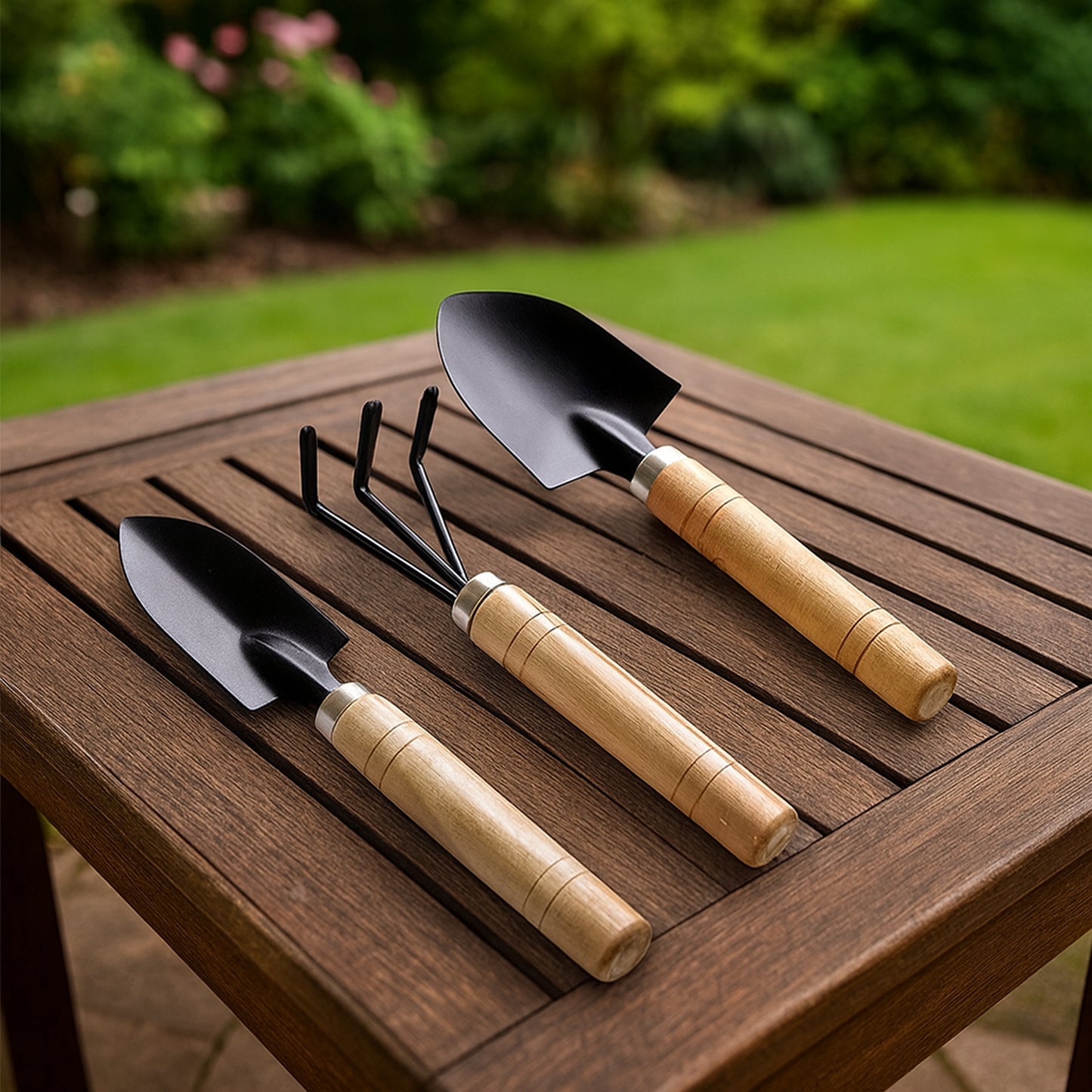 Garden Tool Kit Durable Hand Tools Set With Wooden Handle (3 Pc)
