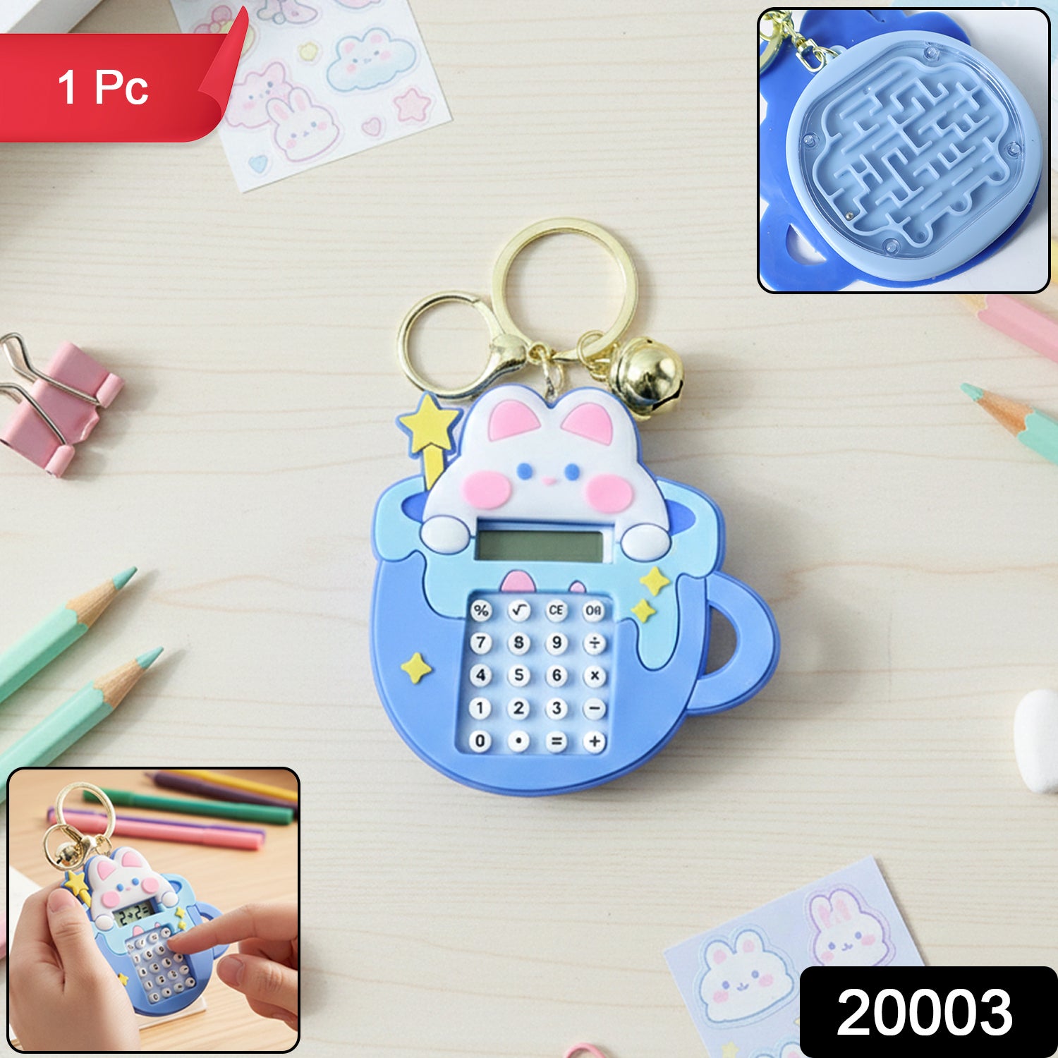 Cute Cartoon Bunny Calculator Keychain With Mini Digital Display (1 Pc)