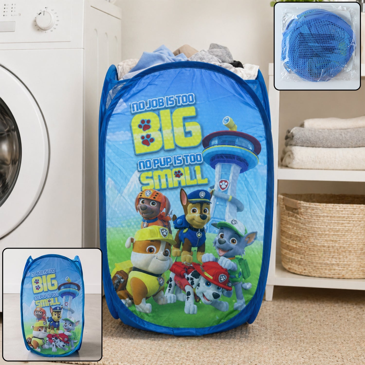 blue mesh foldable laundry basket with handles