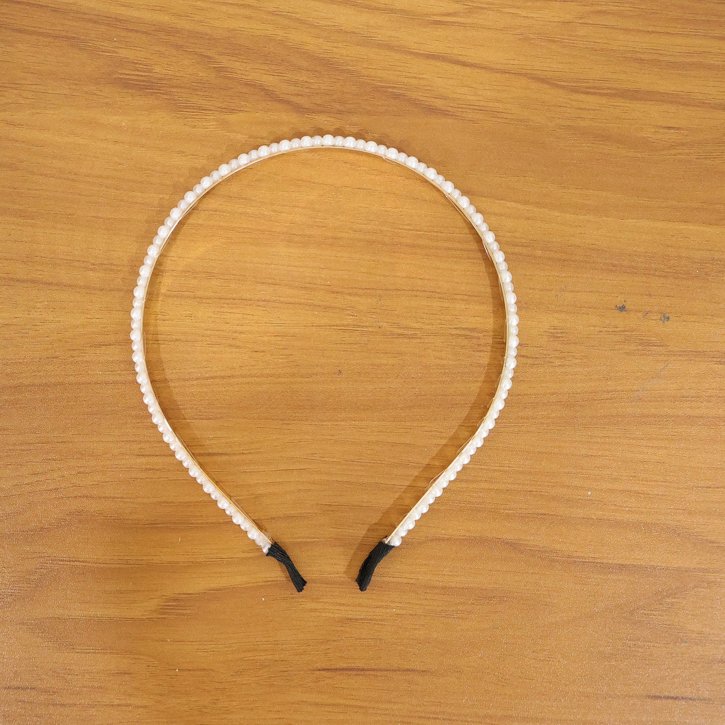 Elegant Pearl Beaded Slim Golden Metal Hair Band (1 Pc)