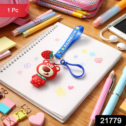 Cute Teddy Bear Keychain With Rainbow Strap (1 Pc)